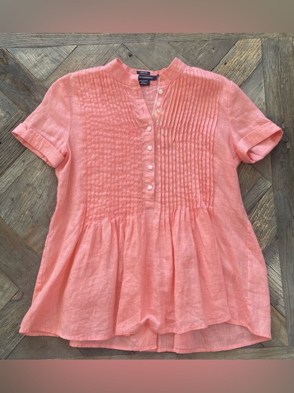 Island Company Coral Pintuck Linen Peplum Blouse